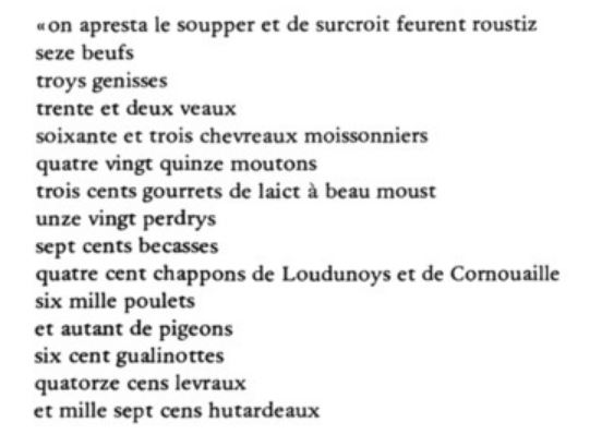 Un court extrait d'un menu imaginé par Rabelais...